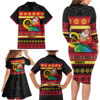 Vanuatu Christmas Family Matching Long Sleeve Bodycon Dress and Hawaiian Shirt Joyeux Noel Surfing Santa With Boar Tusk LT14 - Polynesian Pride