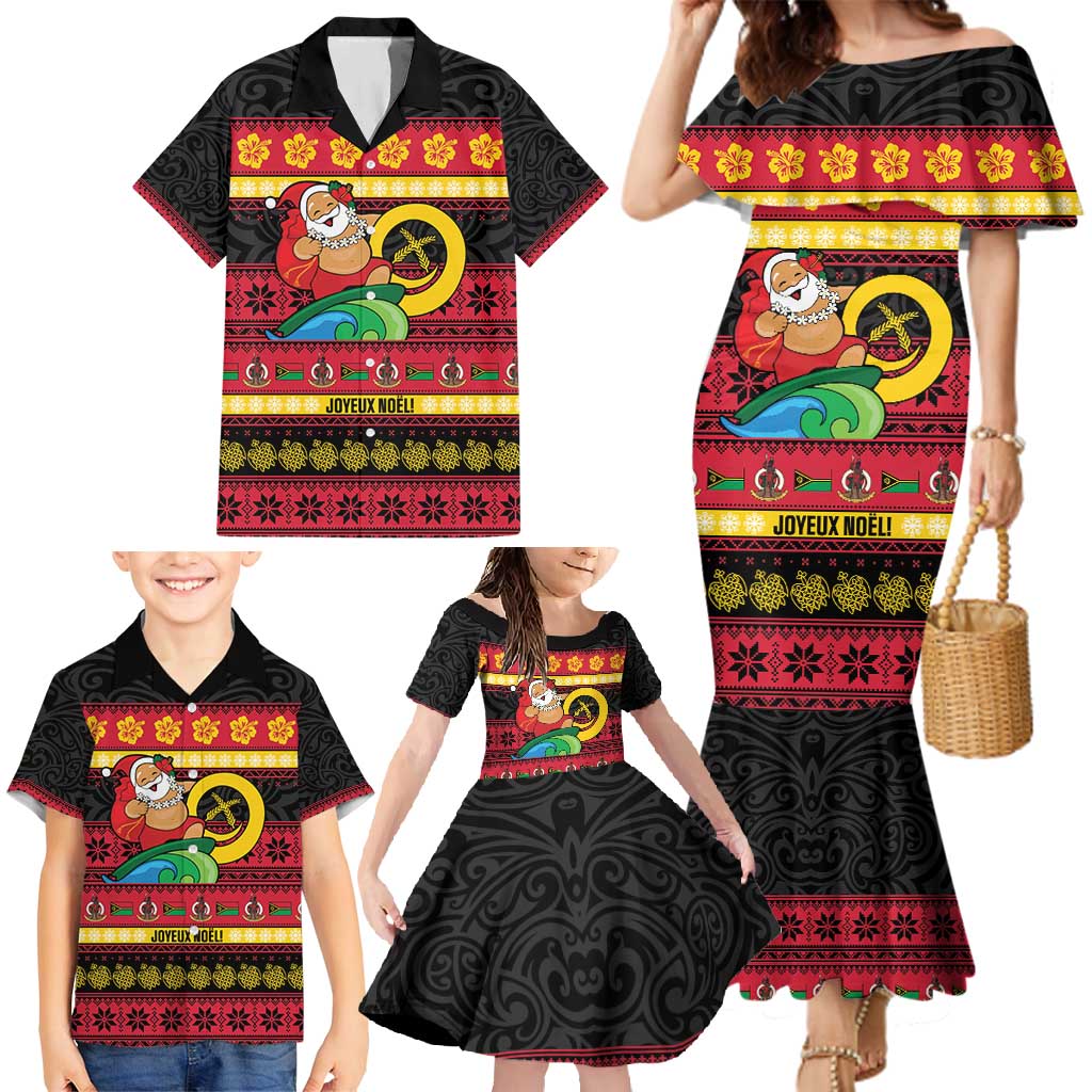 Vanuatu Christmas Family Matching Mermaid Dress and Hawaiian Shirt Joyeux Noel Surfing Santa With Boar Tusk LT14 - Polynesian Pride