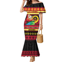Vanuatu Christmas Family Matching Mermaid Dress and Hawaiian Shirt Joyeux Noel Surfing Santa With Boar Tusk LT14 Mom's Dress Red - Polynesian Pride