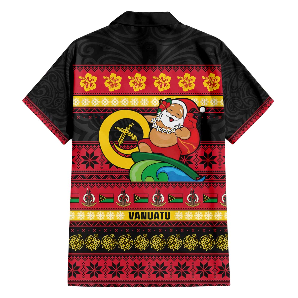 Vanuatu Christmas Family Matching Off The Shoulder Long Sleeve Dress and Hawaiian Shirt Joyeux Noel Surfing Santa With Boar Tusk LT14 - Polynesian Pride