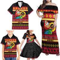 Vanuatu Christmas Family Matching Off Shoulder Maxi Dress and Hawaiian Shirt Joyeux Noel Surfing Santa With Boar Tusk LT14 - Polynesian Pride