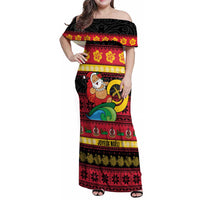 Vanuatu Christmas Family Matching Off Shoulder Maxi Dress and Hawaiian Shirt Joyeux Noel Surfing Santa With Boar Tusk LT14 Mom's Dress Red - Polynesian Pride