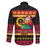 Vanuatu Christmas Family Matching Off Shoulder Short Dress and Hawaiian Shirt Joyeux Noel Surfing Santa With Boar Tusk LT14 - Polynesian Pride