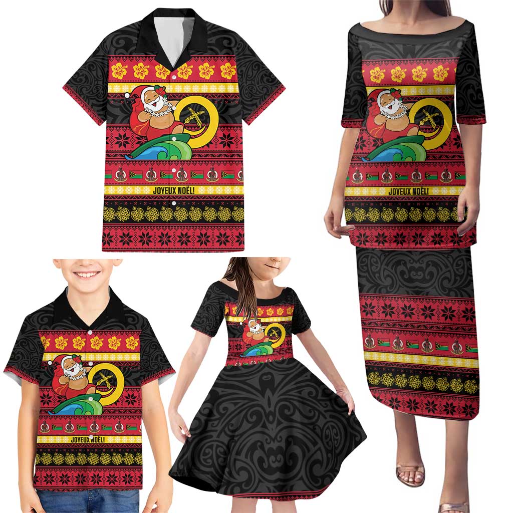 Vanuatu Christmas Family Matching Puletasi and Hawaiian Shirt Joyeux Noel Surfing Santa With Boar Tusk LT14 - Polynesian Pride