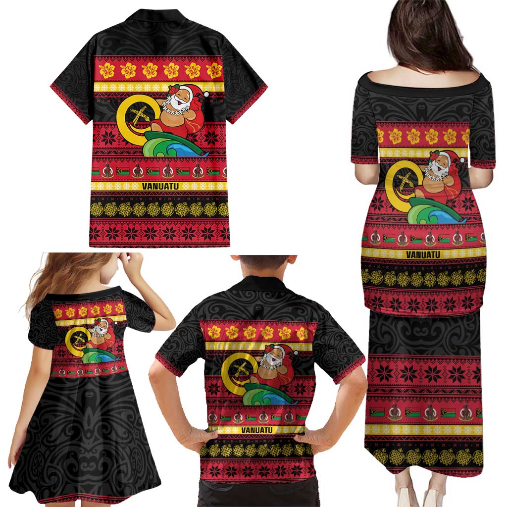Vanuatu Christmas Family Matching Puletasi and Hawaiian Shirt Joyeux Noel Surfing Santa With Boar Tusk LT14 - Polynesian Pride