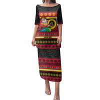 Vanuatu Christmas Family Matching Puletasi and Hawaiian Shirt Joyeux Noel Surfing Santa With Boar Tusk LT14 Mom's Dress Red - Polynesian Pride