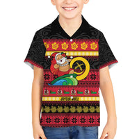 Vanuatu Christmas Family Matching Puletasi and Hawaiian Shirt Joyeux Noel Surfing Santa With Boar Tusk LT14 Son's Shirt Red - Polynesian Pride