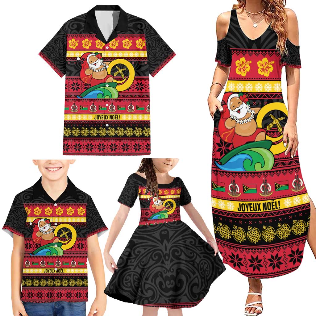 Vanuatu Christmas Family Matching Summer Maxi Dress and Hawaiian Shirt Joyeux Noel Surfing Santa With Boar Tusk LT14 - Polynesian Pride