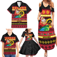 Vanuatu Christmas Family Matching Summer Maxi Dress and Hawaiian Shirt Joyeux Noel Surfing Santa With Boar Tusk LT14 - Polynesian Pride