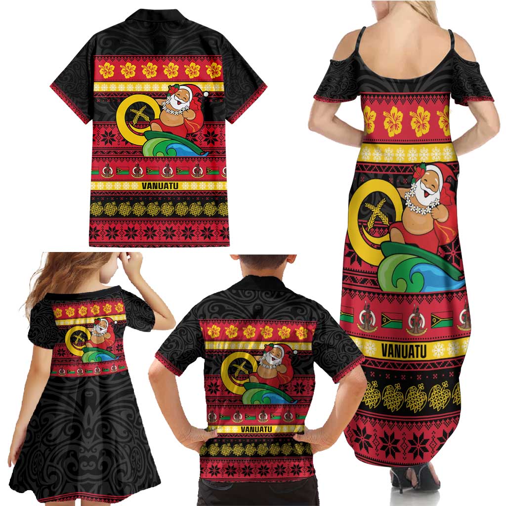 Vanuatu Christmas Family Matching Summer Maxi Dress and Hawaiian Shirt Joyeux Noel Surfing Santa With Boar Tusk LT14 - Polynesian Pride