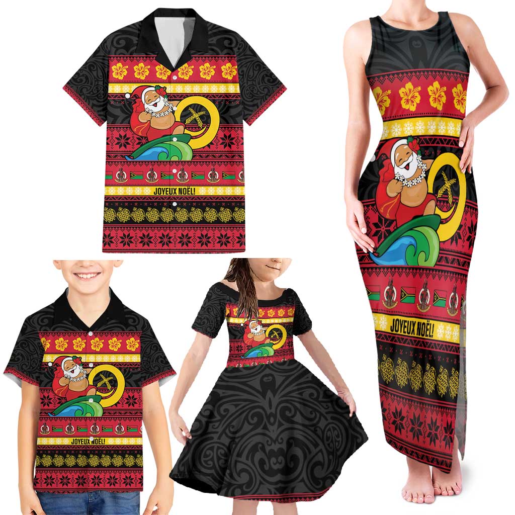 Vanuatu Christmas Family Matching Tank Maxi Dress and Hawaiian Shirt Joyeux Noel Surfing Santa With Boar Tusk LT14 - Polynesian Pride