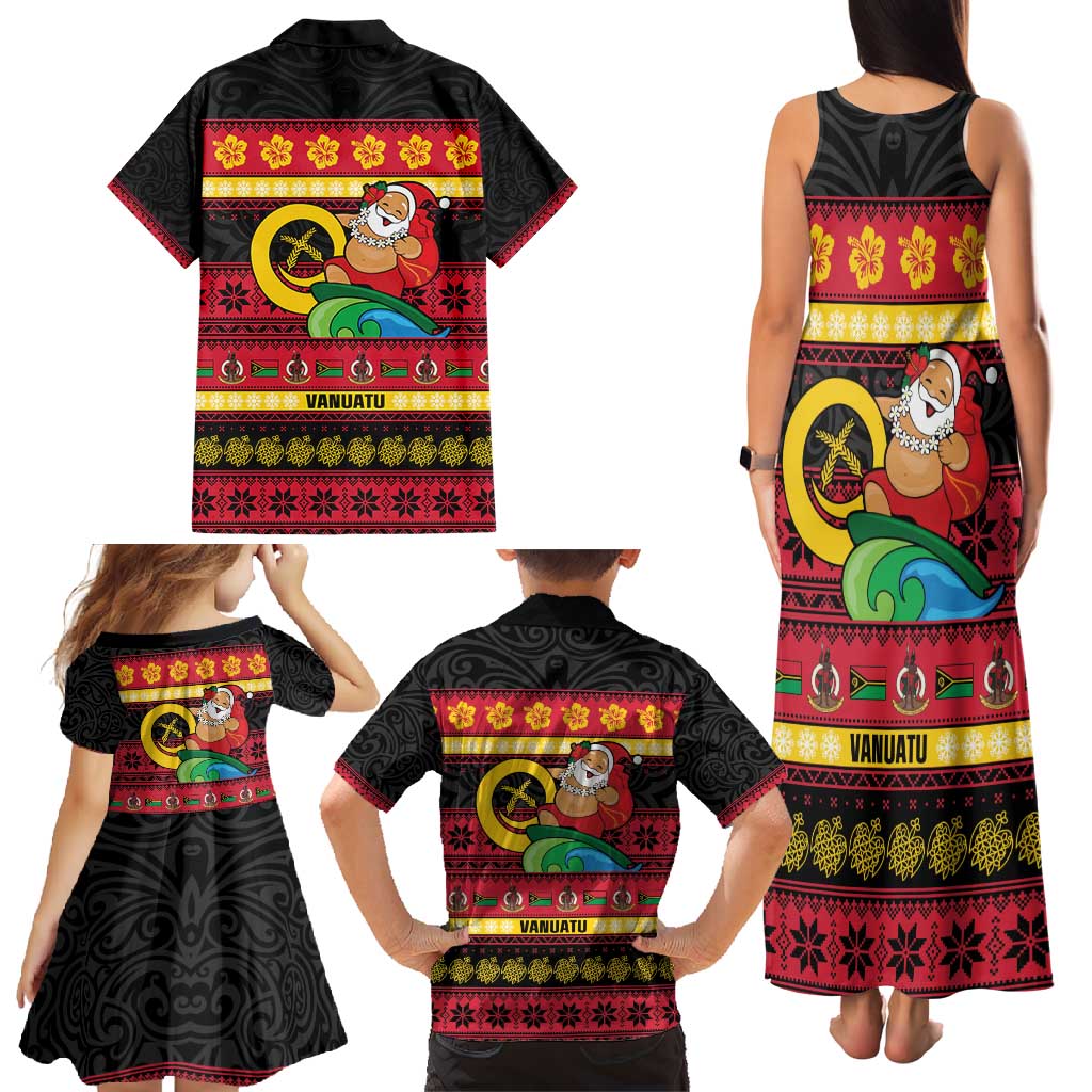 Vanuatu Christmas Family Matching Tank Maxi Dress and Hawaiian Shirt Joyeux Noel Surfing Santa With Boar Tusk LT14 - Polynesian Pride