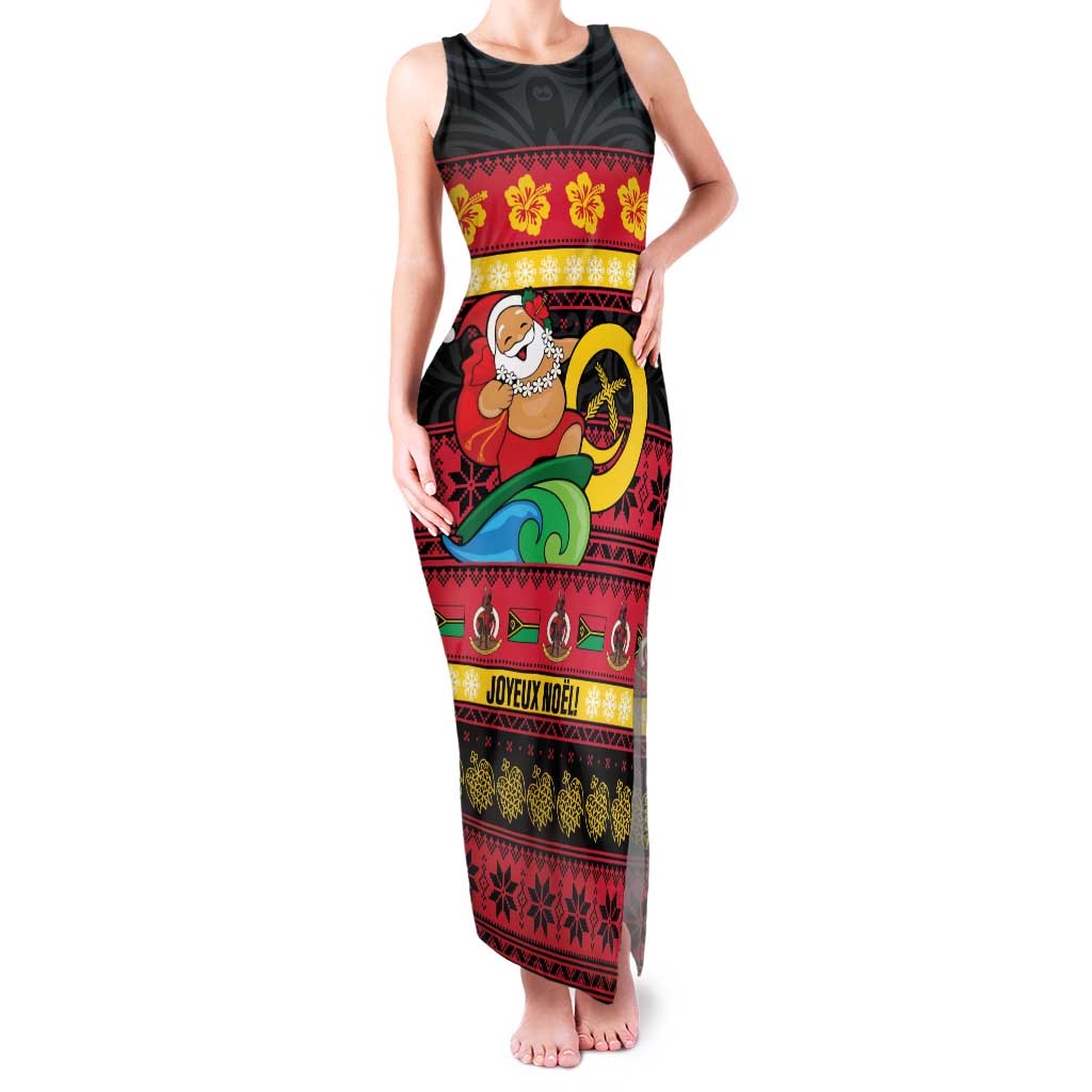Vanuatu Christmas Family Matching Tank Maxi Dress and Hawaiian Shirt Joyeux Noel Surfing Santa With Boar Tusk LT14 Mom's Dress Red - Polynesian Pride