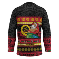 Vanuatu Christmas Hockey Jersey Joyeux Noel Surfing Santa With Boar Tusk - Polynesian Pride