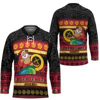 Vanuatu Christmas Hockey Jersey Joyeux Noel Surfing Santa With Boar Tusk - Polynesian Pride