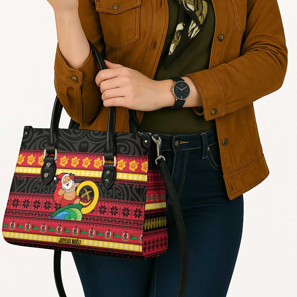 Vanuatu Christmas Leather Bag Joyeux Noel Surfing Santa With Boar Tusk - Polynesian Pride