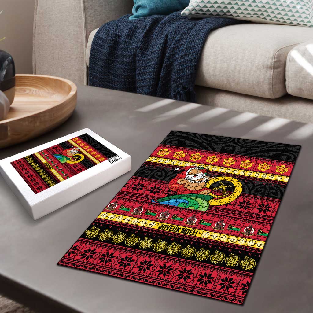 Vanuatu Christmas Puzzle Joyeux Noel Surfing Santa With Boar Tusk - Polynesian Pride