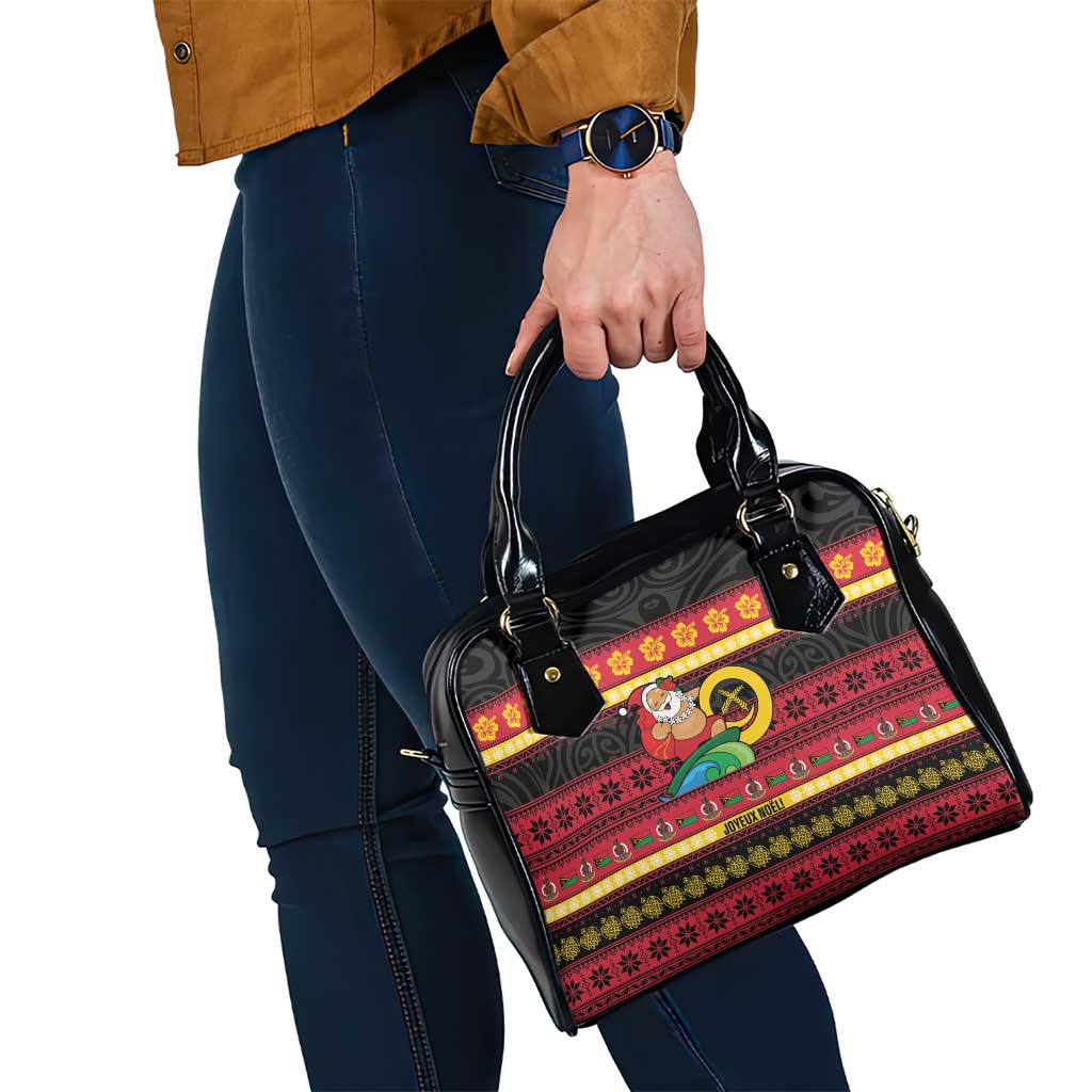 Vanuatu Christmas Shoulder Handbag Joyeux Noel Surfing Santa With Boar Tusk - Polynesian Pride