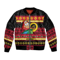 Vanuatu Christmas Sleeve Zip Bomber Jacket Joyeux Noel Surfing Santa With Boar Tusk LT14 Unisex Red - Polynesian Pride