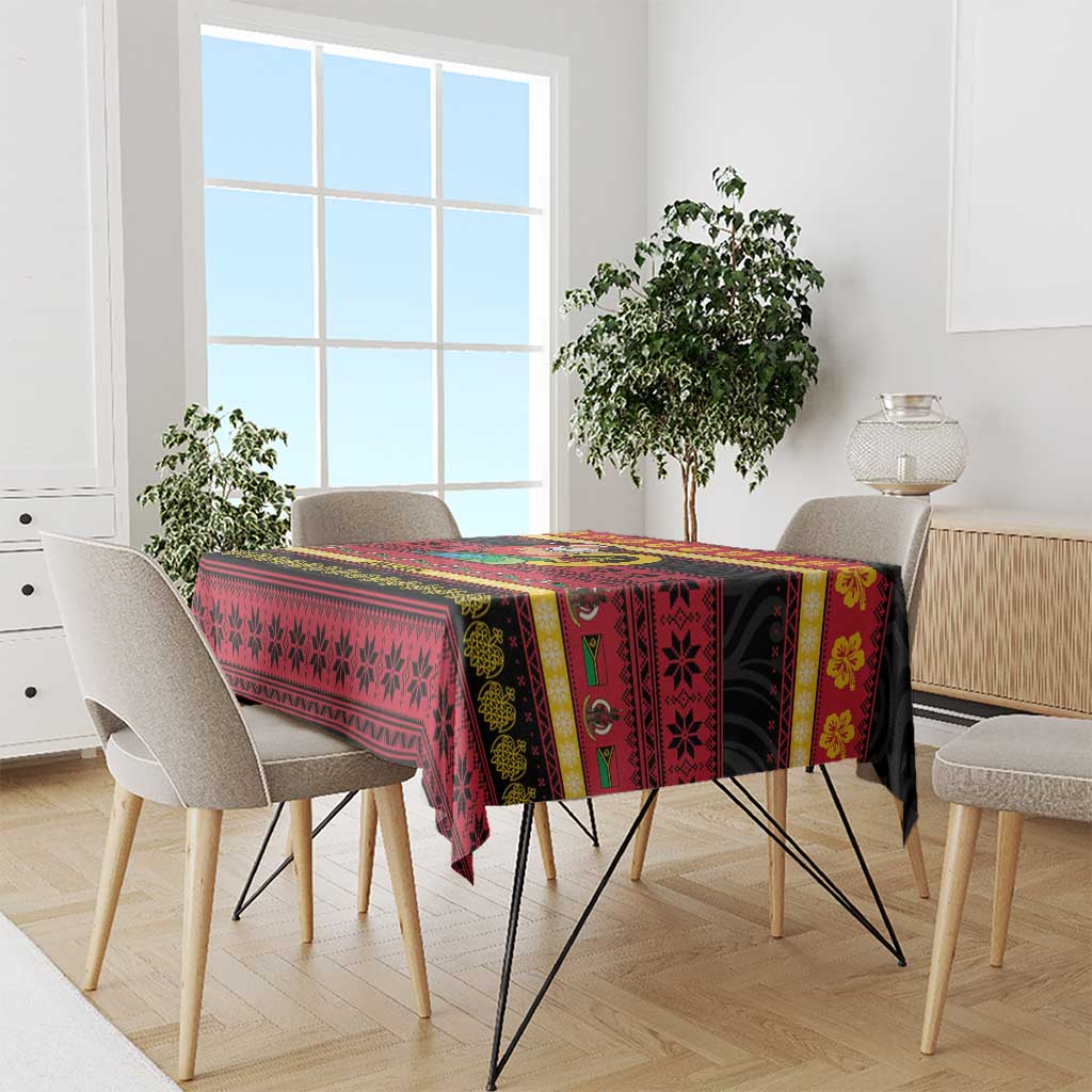 Vanuatu Christmas Tablecloth Joyeux Noel Surfing Santa With Boar Tusk - Polynesian Pride
