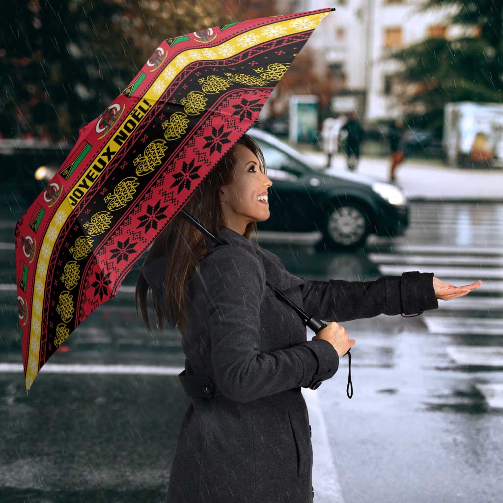 Vanuatu Christmas Umbrella Joyeux Noel Surfing Santa With Boar Tusk - Polynesian Pride