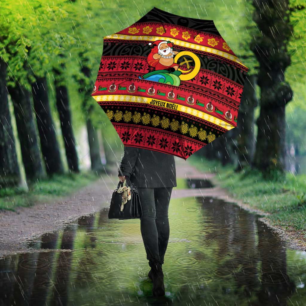 Vanuatu Christmas Umbrella Joyeux Noel Surfing Santa With Boar Tusk - Polynesian Pride