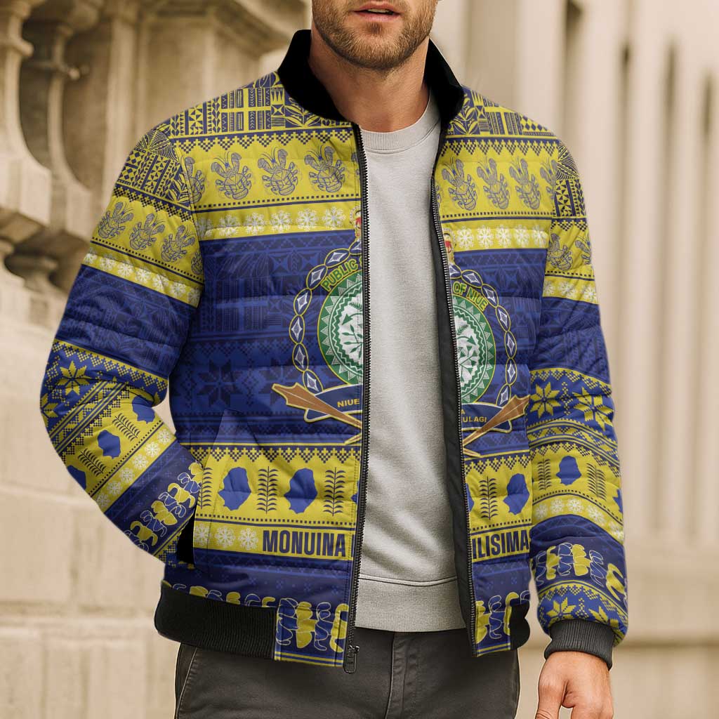 Niue Christmas Bomber Puffer Jacket Monuina e Kilisimasi Hiapo Motifs - Polynesian Pride