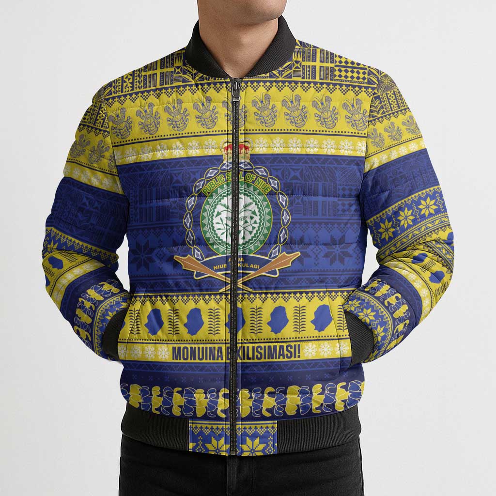 Niue Christmas Bomber Puffer Jacket Monuina e Kilisimasi Hiapo Motifs - Polynesian Pride