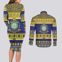 Niue Christmas Couples Matching Long Sleeve Bodycon Dress and Long Sleeve Button Shirt Monuina e Kilisimasi Hiapo Motifs LT14 - Polynesian Pride