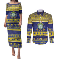 Niue Christmas Couples Matching Puletasi and Long Sleeve Button Shirt Monuina e Kilisimasi Hiapo Motifs - Polynesian Pride