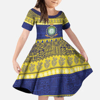 Niue Christmas Family Matching Mermaid Dress and Hawaiian Shirt Monuina e Kilisimasi Hiapo Motifs LT14 Daughter's Dress Blue - Polynesian Pride
