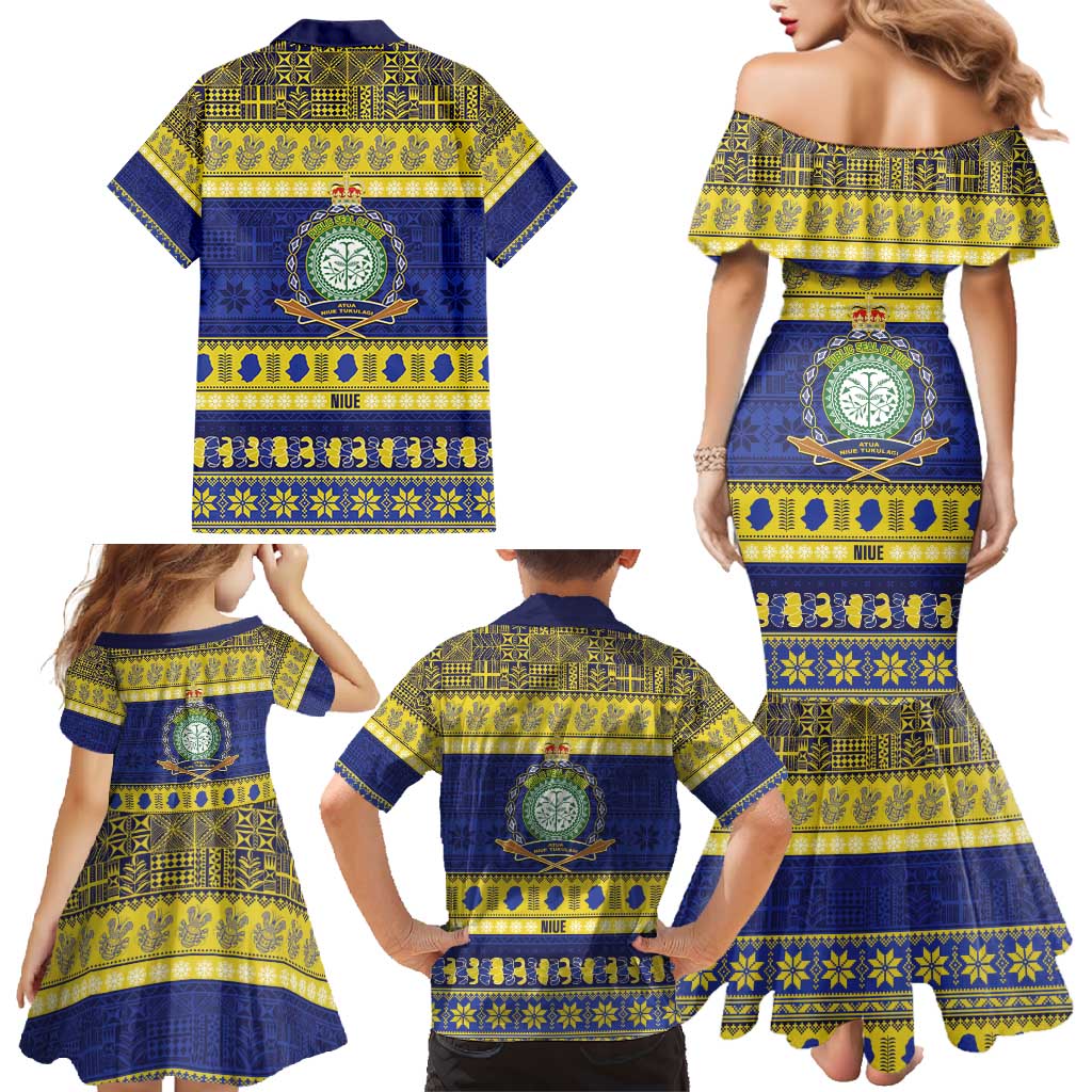 Niue Christmas Family Matching Mermaid Dress and Hawaiian Shirt Monuina e Kilisimasi Hiapo Motifs LT14 - Polynesian Pride