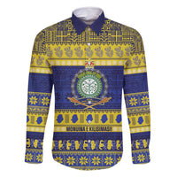 Niue Christmas Family Matching Mermaid Dress and Hawaiian Shirt Monuina e Kilisimasi Hiapo Motifs LT14 Dad's Shirt - Long Sleeve Blue - Polynesian Pride