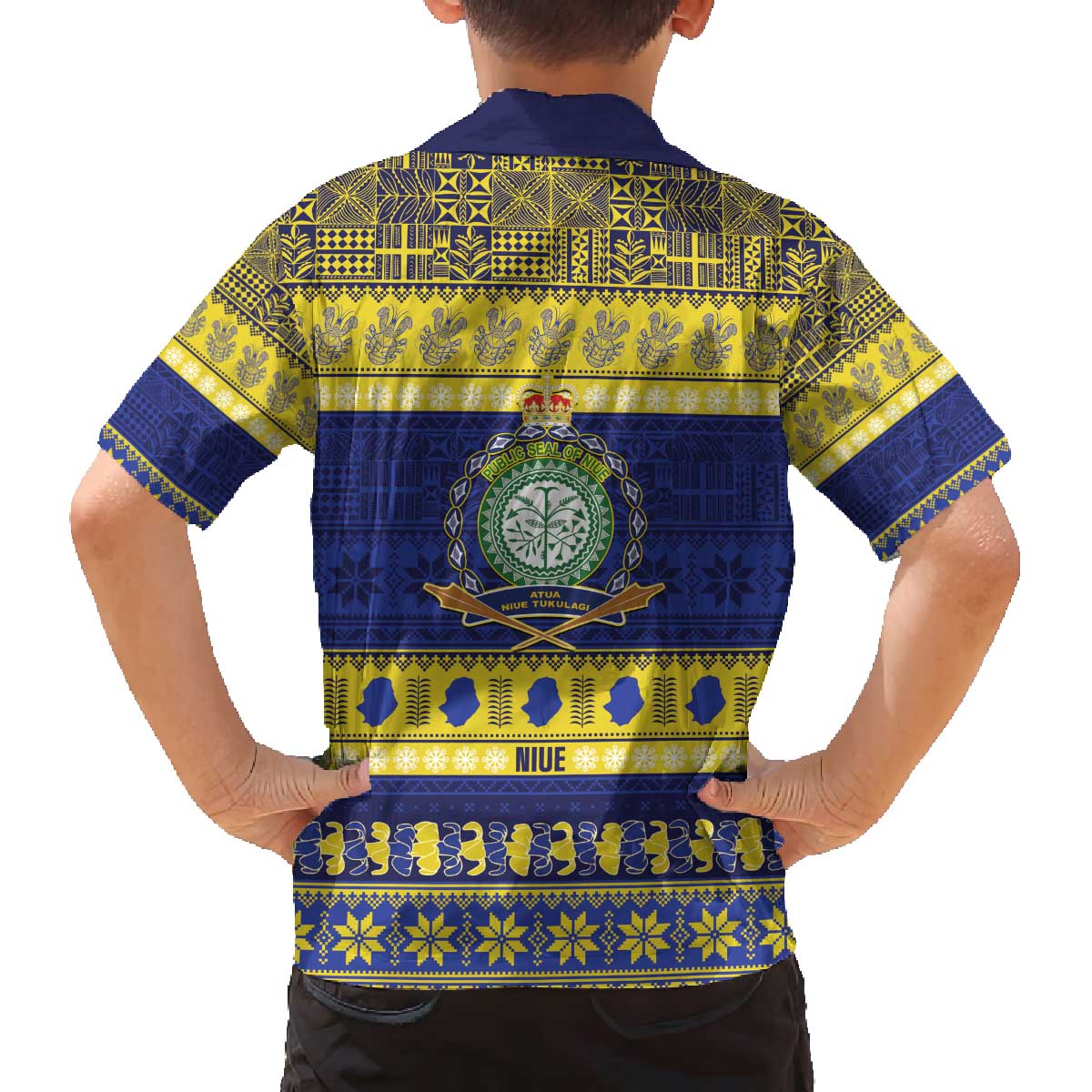 Niue Christmas Family Matching Off The Shoulder Long Sleeve Dress and Hawaiian Shirt Monuina e Kilisimasi Hiapo Motifs LT14 - Polynesian Pride