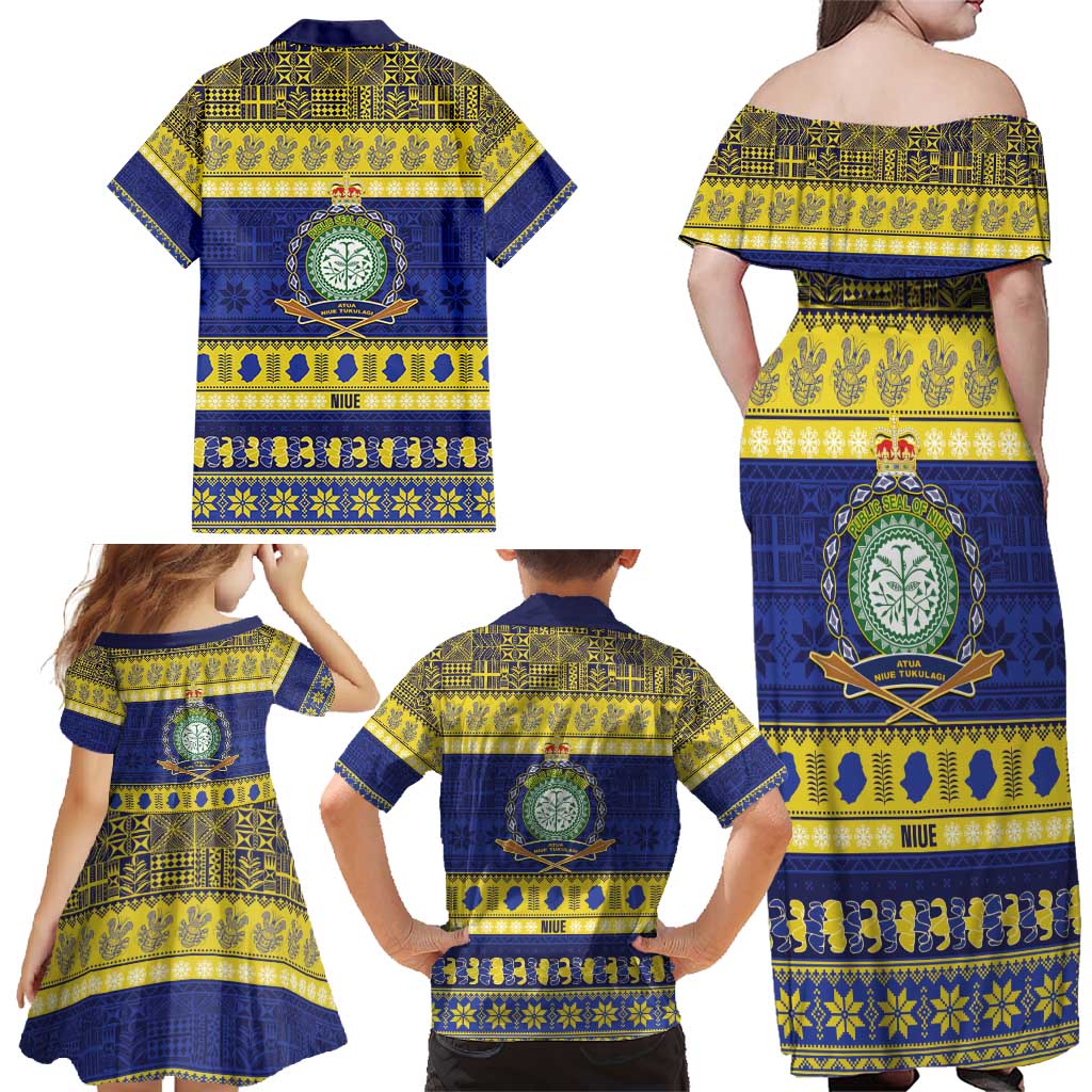 Niue Christmas Family Matching Off Shoulder Maxi Dress and Hawaiian Shirt Monuina e Kilisimasi Hiapo Motifs LT14 - Polynesian Pride