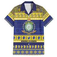 Niue Christmas Family Matching Off Shoulder Maxi Dress and Hawaiian Shirt Monuina e Kilisimasi Hiapo Motifs LT14 Dad's Shirt - Short Sleeve Blue - Polynesian Pride
