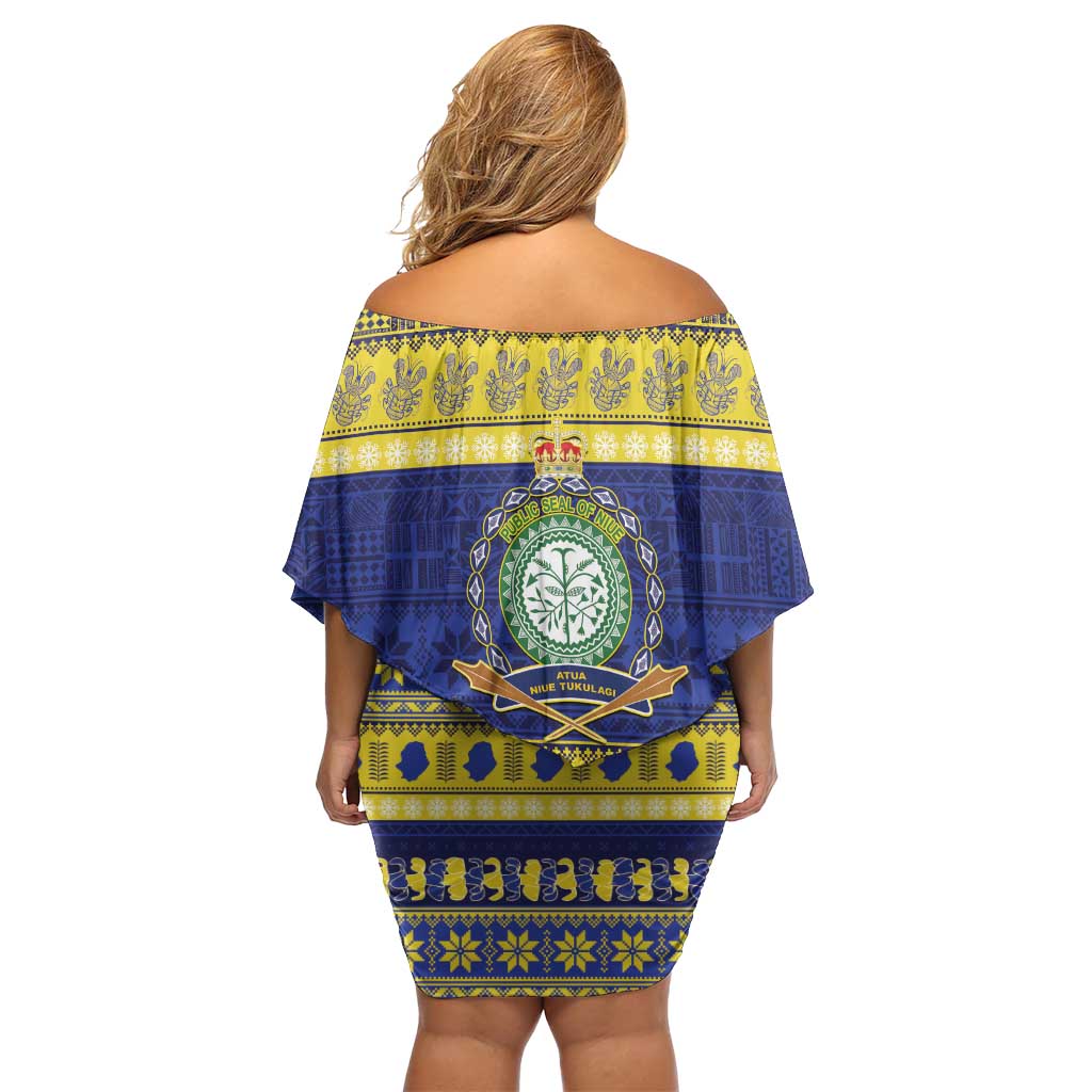 Niue Christmas Family Matching Off Shoulder Short Dress and Hawaiian Shirt Monuina e Kilisimasi Hiapo Motifs LT14 - Polynesian Pride