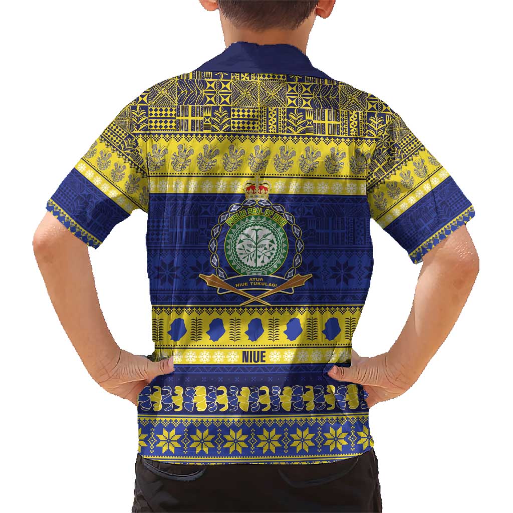 Niue Christmas Family Matching Short Sleeve Bodycon Dress and Hawaiian Shirt Monuina e Kilisimasi Hiapo Motifs LT14 - Polynesian Pride