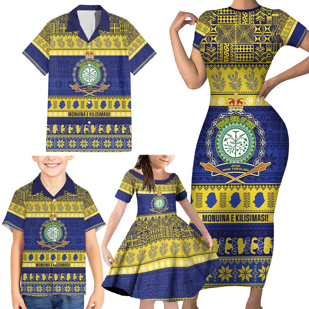 Niue Christmas Family Matching Short Sleeve Bodycon Dress and Hawaiian Shirt Monuina e Kilisimasi Hiapo Motifs LT14 - Polynesian Pride