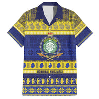 Niue Christmas Family Matching Short Sleeve Bodycon Dress and Hawaiian Shirt Monuina e Kilisimasi Hiapo Motifs LT14 Dad's Shirt - Short Sleeve Blue - Polynesian Pride