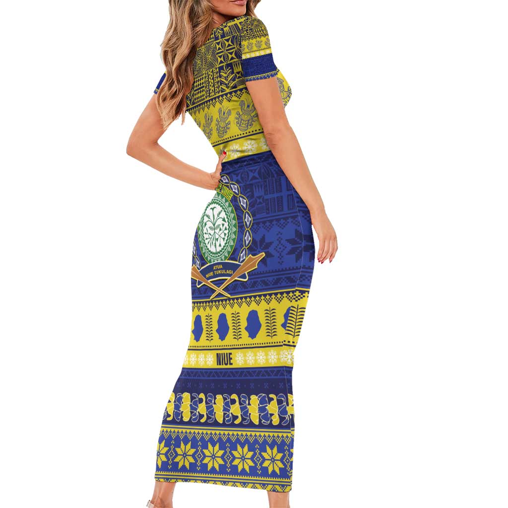 Niue Christmas Family Matching Short Sleeve Bodycon Dress and Hawaiian Shirt Monuina e Kilisimasi Hiapo Motifs LT14 - Polynesian Pride