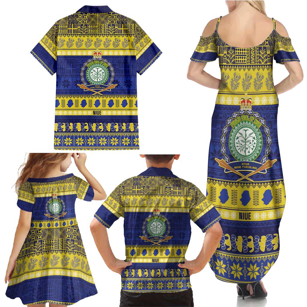 Niue Christmas Family Matching Summer Maxi Dress and Hawaiian Shirt Monuina e Kilisimasi Hiapo Motifs LT14 - Polynesian Pride
