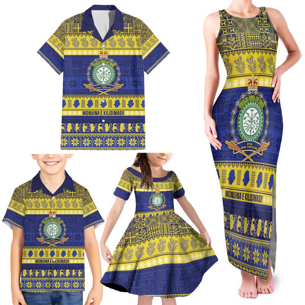 Niue Christmas Family Matching Tank Maxi Dress and Hawaiian Shirt Monuina e Kilisimasi Hiapo Motifs LT14 - Polynesian Pride