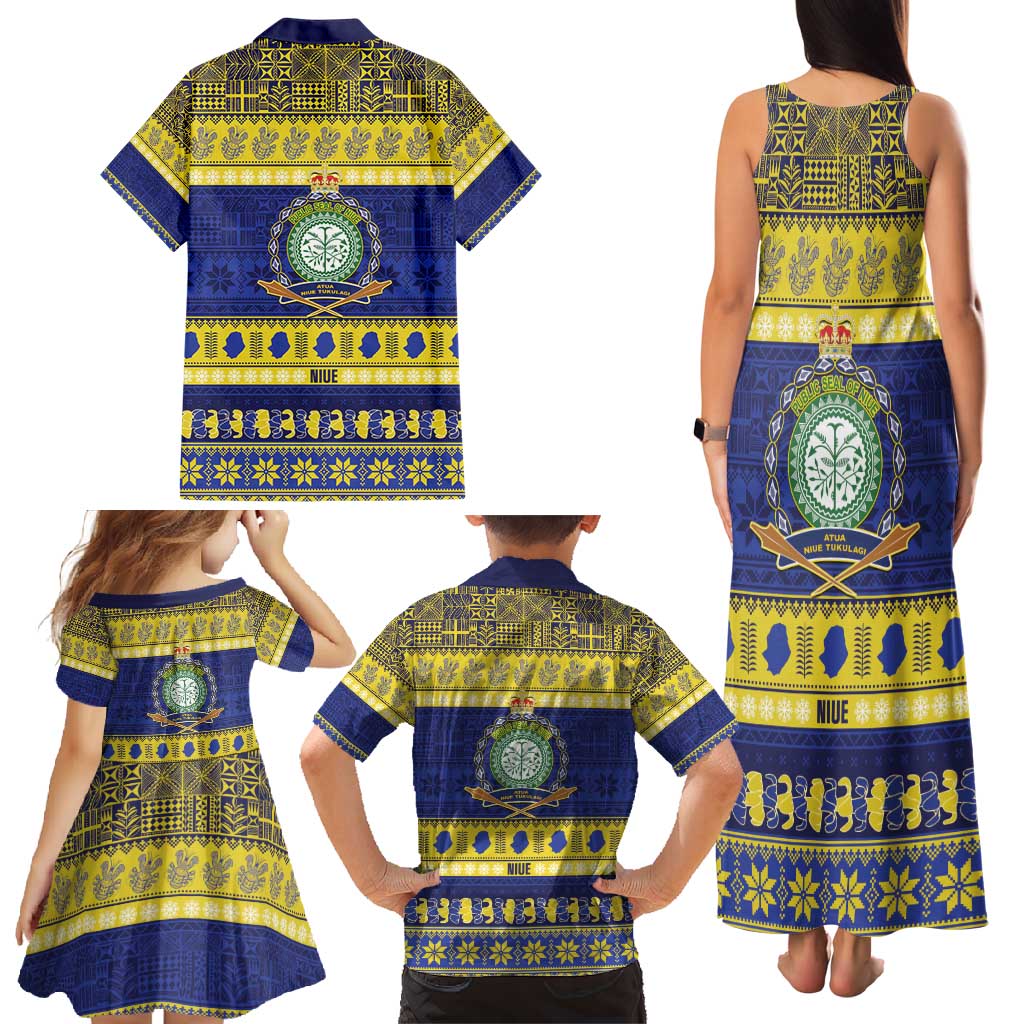 Niue Christmas Family Matching Tank Maxi Dress and Hawaiian Shirt Monuina e Kilisimasi Hiapo Motifs LT14 - Polynesian Pride
