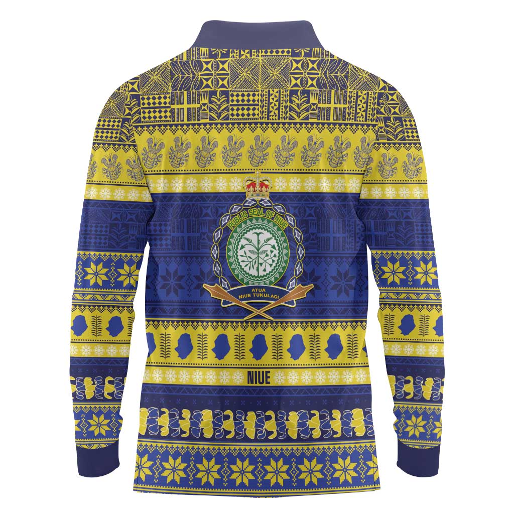 Niue Christmas Long Sleeve Polo Shirt Monuina e Kilisimasi Hiapo Motifs - Polynesian Pride