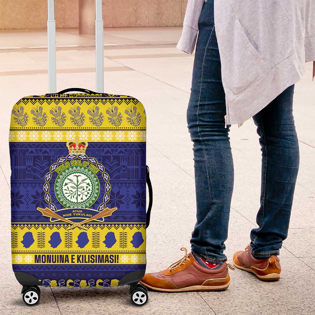 Niue Christmas Luggage Cover Monuina e Kilisimasi Hiapo Motifs LT14 Blue - Polynesian Pride