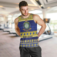 Niue Christmas Men Tank Top Monuina e Kilisimasi Hiapo Motifs LT14 Blue - Polynesian Pride