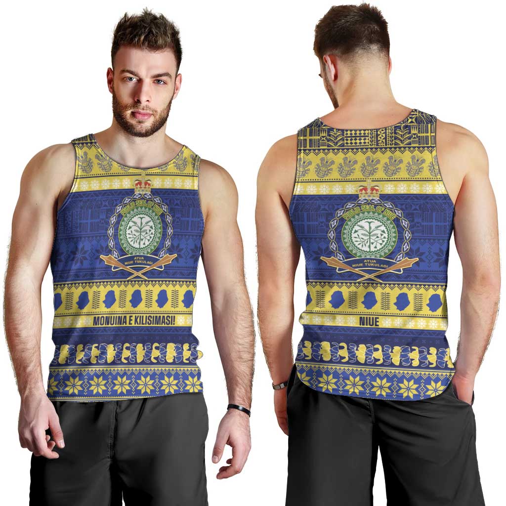 Niue Christmas Men Tank Top Monuina e Kilisimasi Hiapo Motifs LT14 - Polynesian Pride
