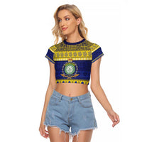 Niue Christmas Raglan Cropped T Shirt Monuina e Kilisimasi Hiapo Motifs - Polynesian Pride