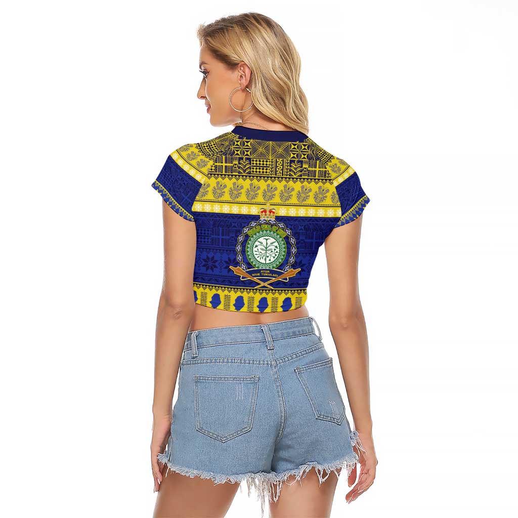 Niue Christmas Raglan Cropped T Shirt Monuina e Kilisimasi Hiapo Motifs - Polynesian Pride